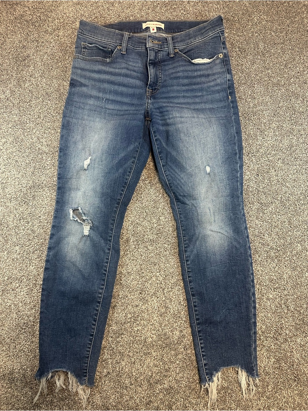 Lucky Brand Distressed Skinny Jeans Raw Frayed Hem Women’s 10/30